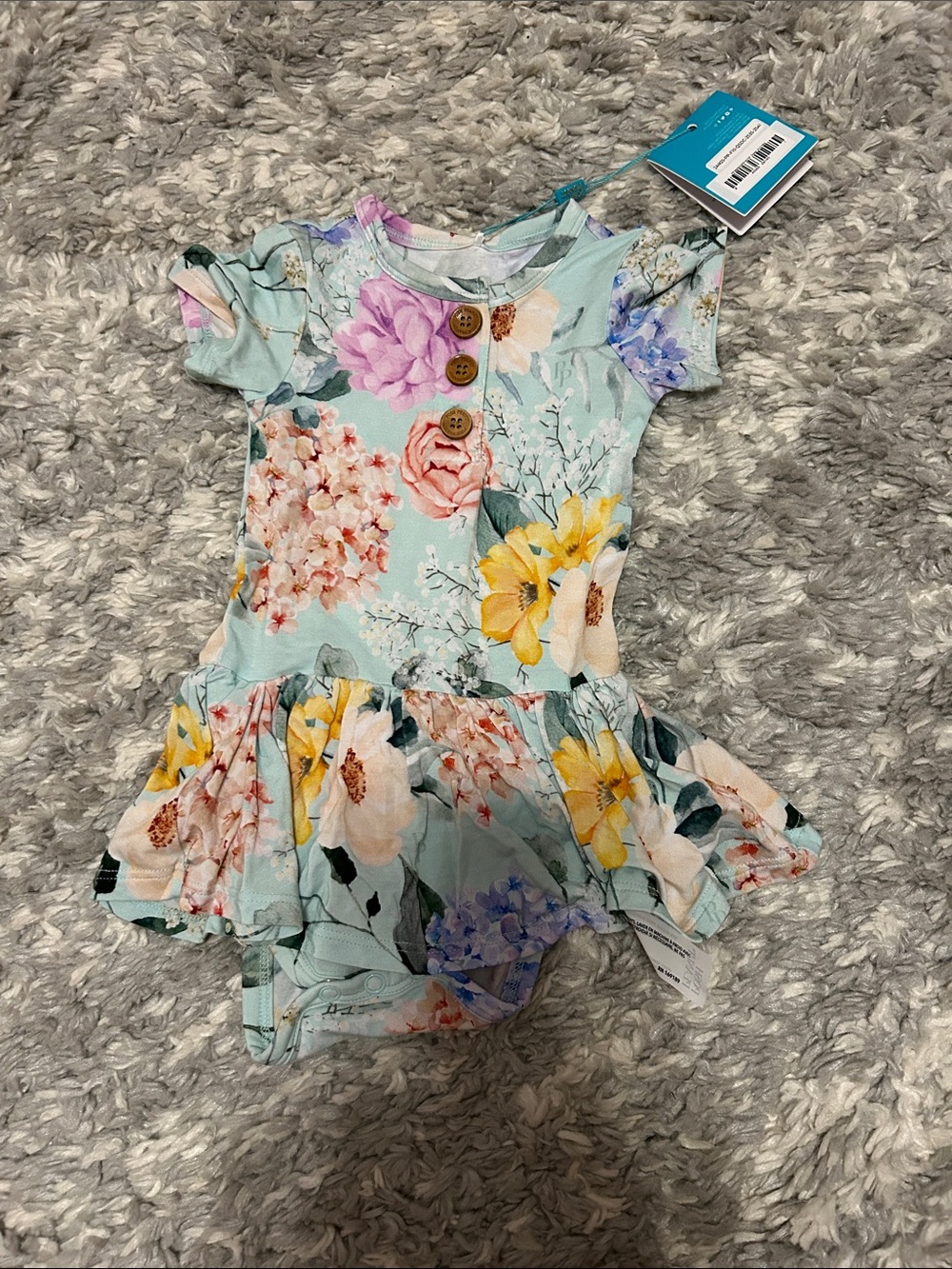 Posh Peanut Mint Floral Ruffle Bodysuit Dress - Yellow, Pink, Purple